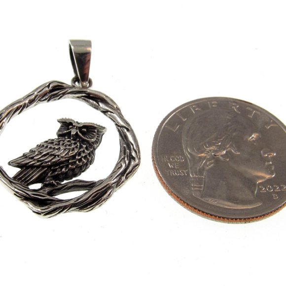 Solid 925 Sterling Silver Owl on Twisted Branches Pendant - Pagan/Wiccan Jewelry - Picture 4 of 7